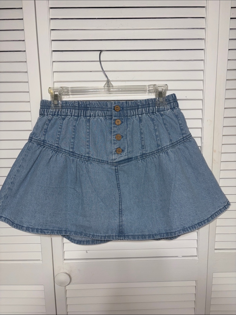 Light Blue Denim Button-Front Mini Skirt
